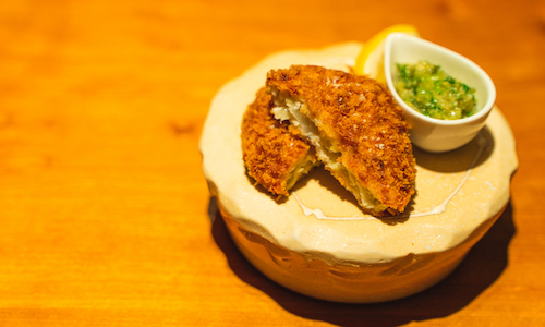 Deep-fried Ground Tuna Cutlet with Green onion & ginger Sauce