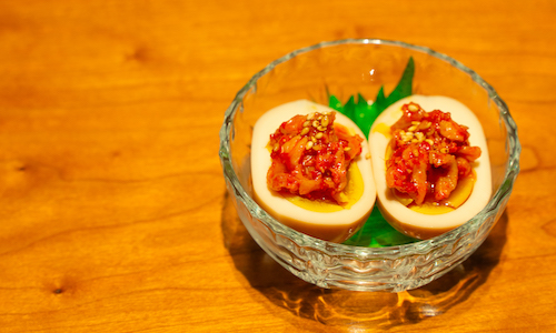 Seasoned Boiled Egg with "Chanja" Spicy Cod Innards