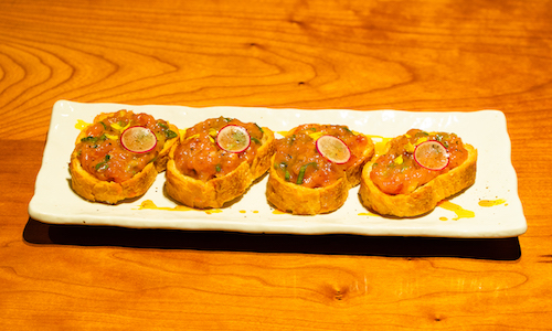 Minced Fatty Tuna with Green Onion Bruschetta